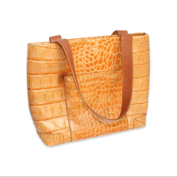 Barantani Orange Croc Embossed Leather Shoulder Bag Crocodile Made in Italy - Picture 3 of 10
